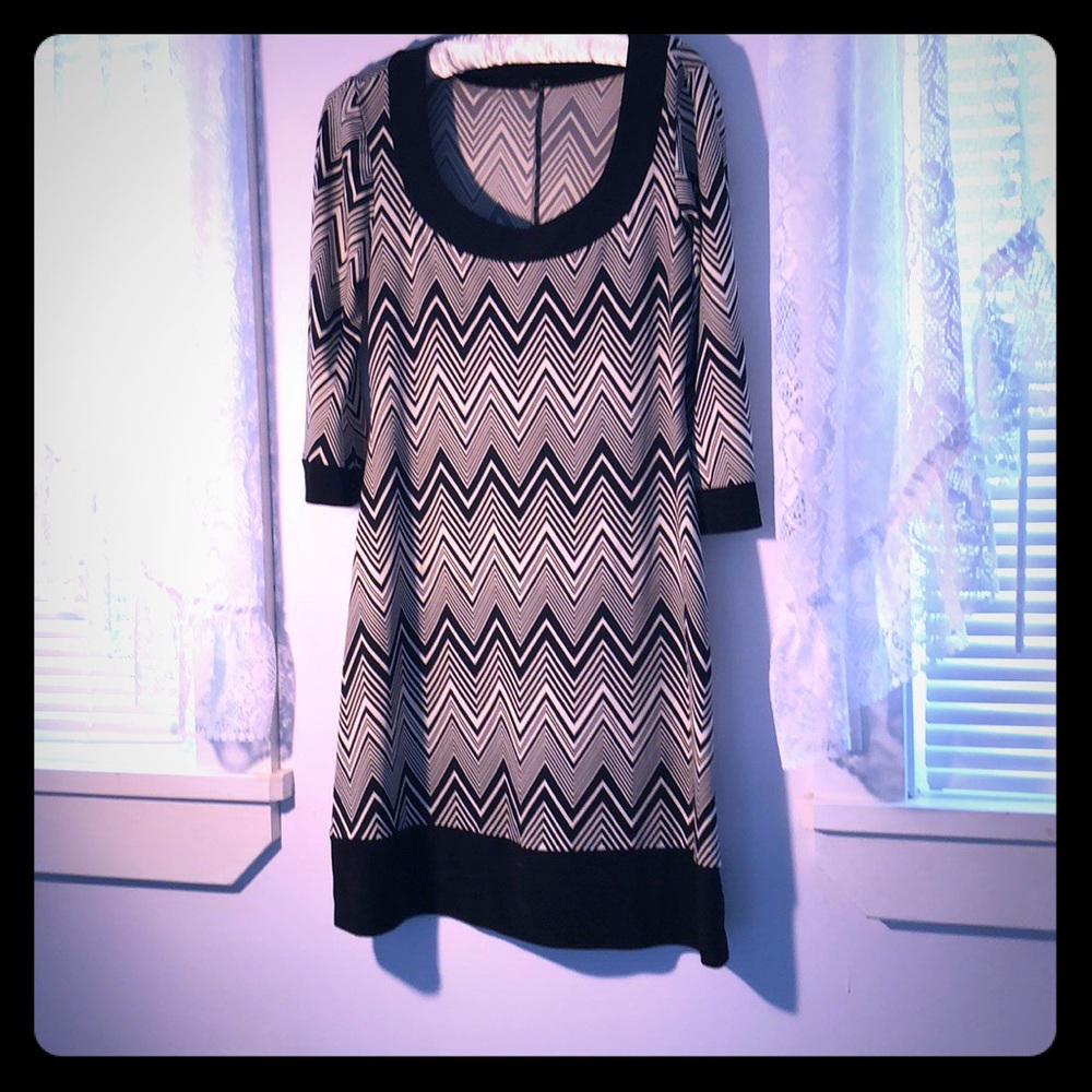 Black White Zigzag Dress Small